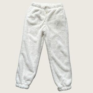No Boundaries White Faux‎ Fur Jogger Pants Womens Medium 8-10 Cozy Plush Fleece
